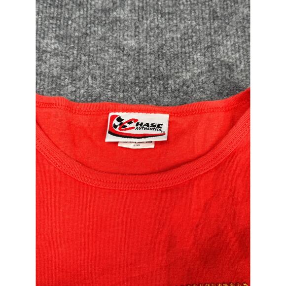 VTG Y2K Chase Authentics Dale Earnhardt Jr Red Shirt Womens L Gold Metallic - Picture 3 of 16